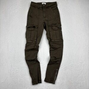 Joie Womens Small Olive Drab Brown Cargo Utility Pants Slim Tapered Ankle Zip